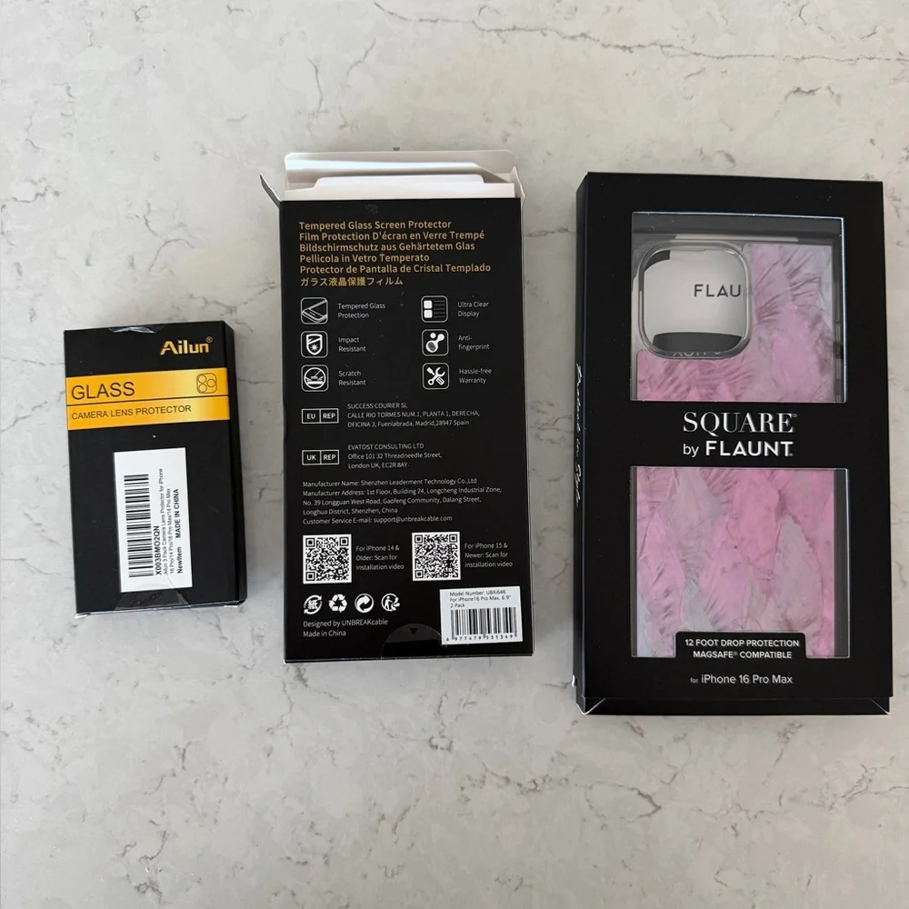 16 pro max BUNDLE Square pink I Phone Case and screen protectors
